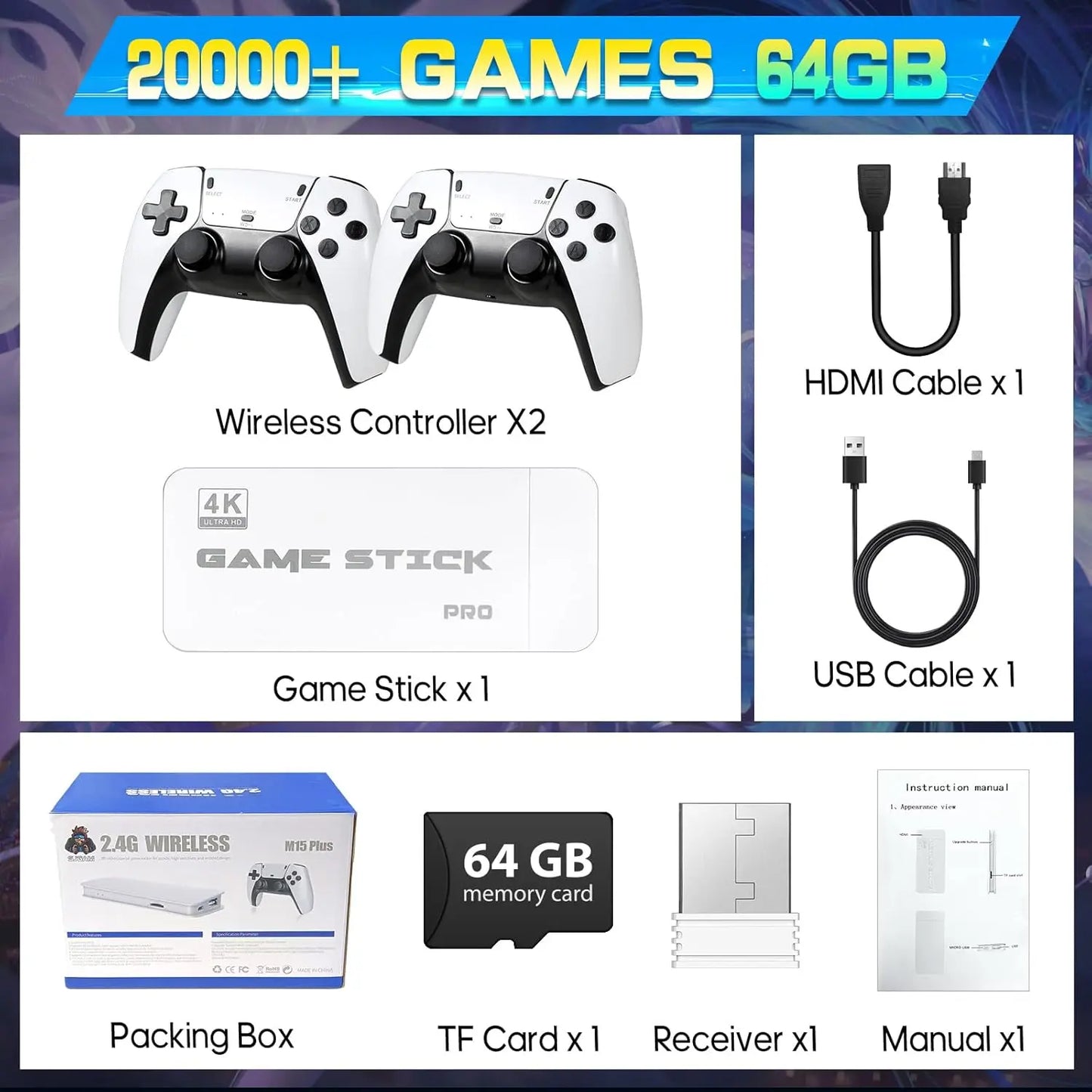 2026 New Video Gamepad Console with 20,000+ Games,Childhoodclassic Game,4K Hdmioutput, Wireless Joystick&Game Emulator, Arcade Retro Arcade
