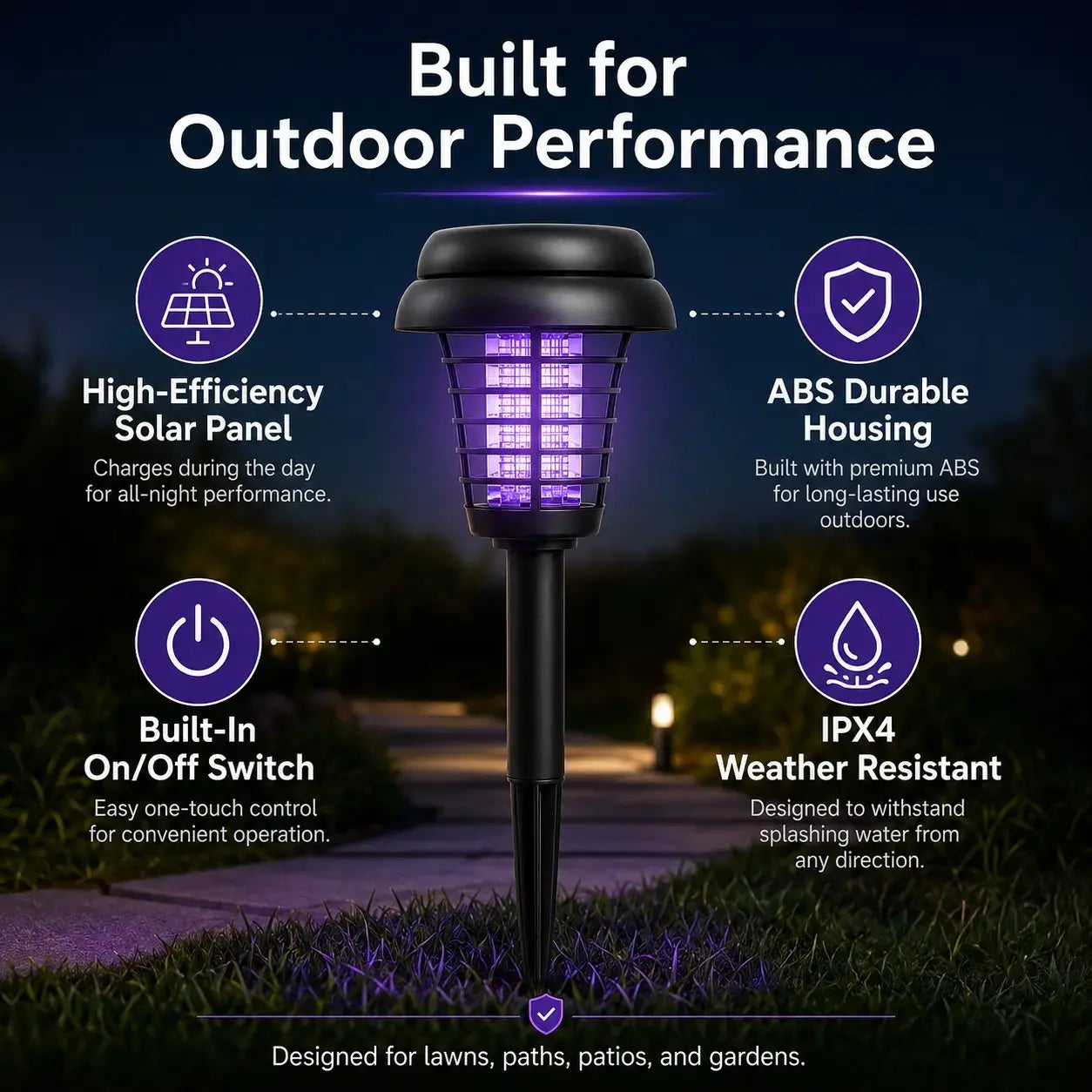 Solar Mosquito Zapper Light – Outdoor Garden Stake Lamp, UV Insect Killer, Solar Powered, Dual Mode (Mosquito Control + Pathway Lighting), Weather Resistant, Easy Setup, Small & Large round + Square Options