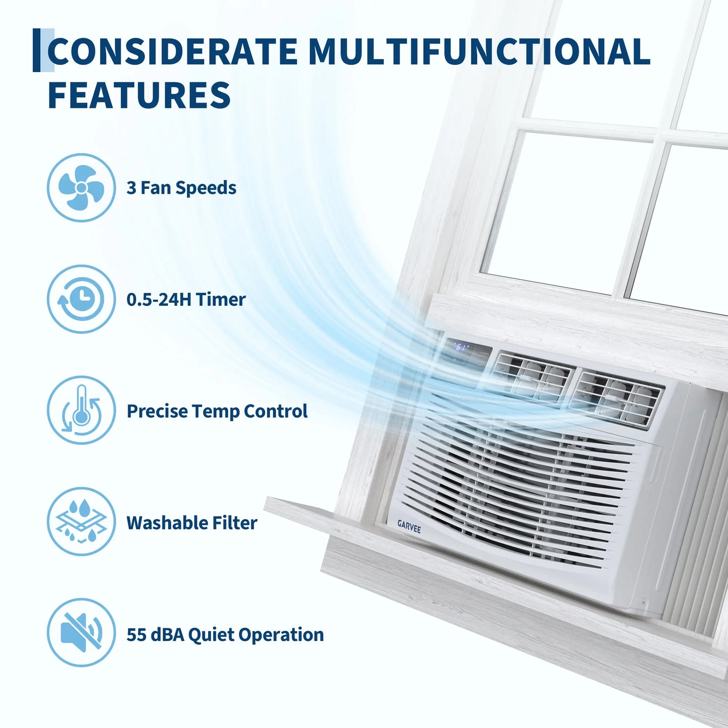 Garvee 5K/6K/8K/10K/12K BTU Window Air Conditioner with Wifi,Cool Rooms up to 550 Sq.Ft.,Smart Window AC Unit with Smartphone App or Remote Control,3 Fan Mode,Sleep&Eco Mode,Washable Filter,For Bedroom Apartment Office Fathersdaygift