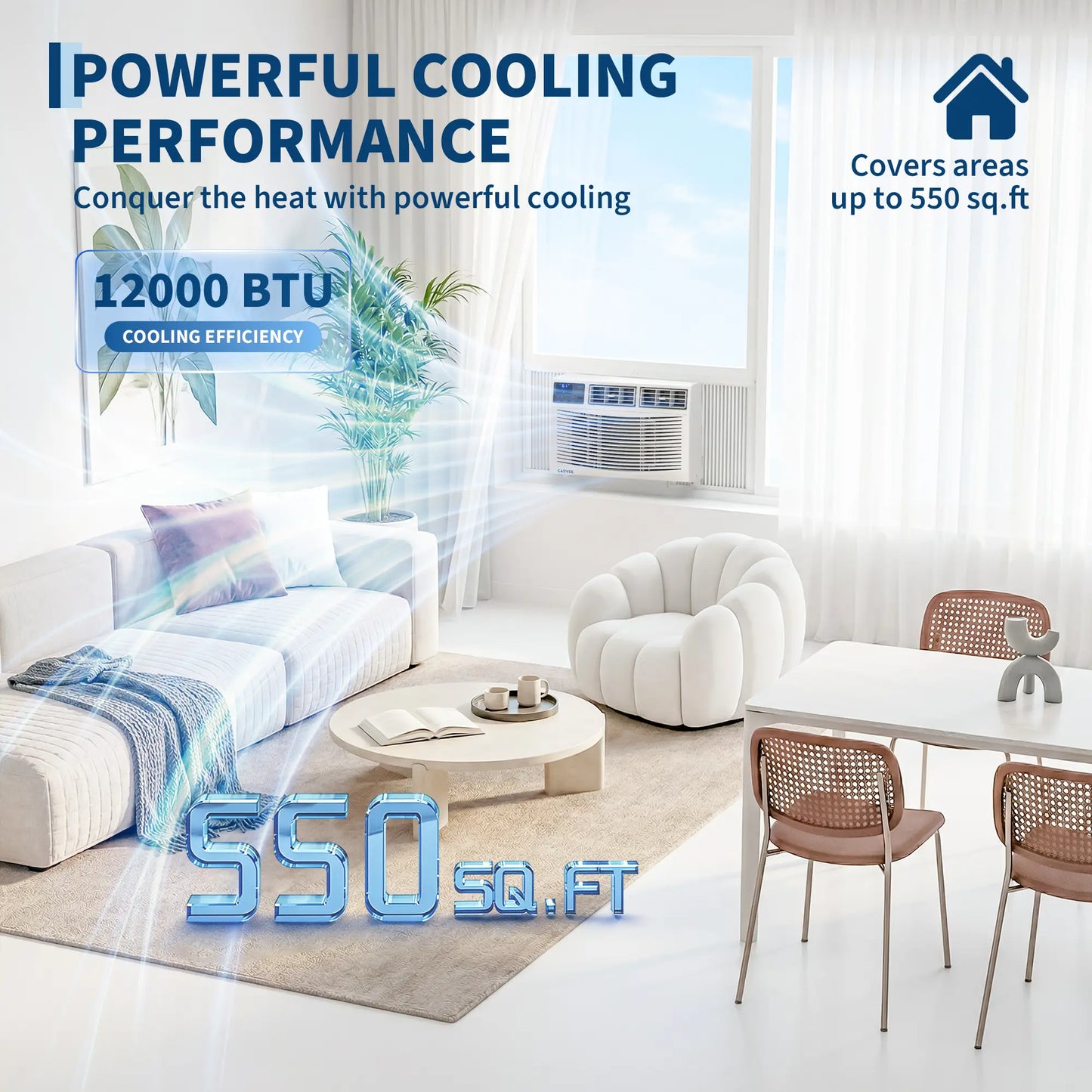 Garvee 5K/6K/8K/10K/12K BTU Window Air Conditioner with Wifi,Cool Rooms up to 550 Sq.Ft.,Smart Window AC Unit with Smartphone App or Remote Control,3 Fan Mode,Sleep&Eco Mode,Washable Filter,For Bedroom Apartment Office Fathersdaygift