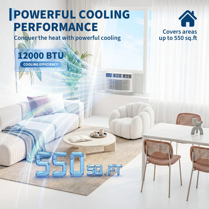 Garvee 5K/6K/8K/10K/12K BTU Window Air Conditioner with Wifi,Cool Rooms up to 550 Sq.Ft.,Smart Window AC Unit with Smartphone App or Remote Control,3 Fan Mode,Sleep&Eco Mode,Washable Filter,For Bedroom Apartment Office Fathersdaygift