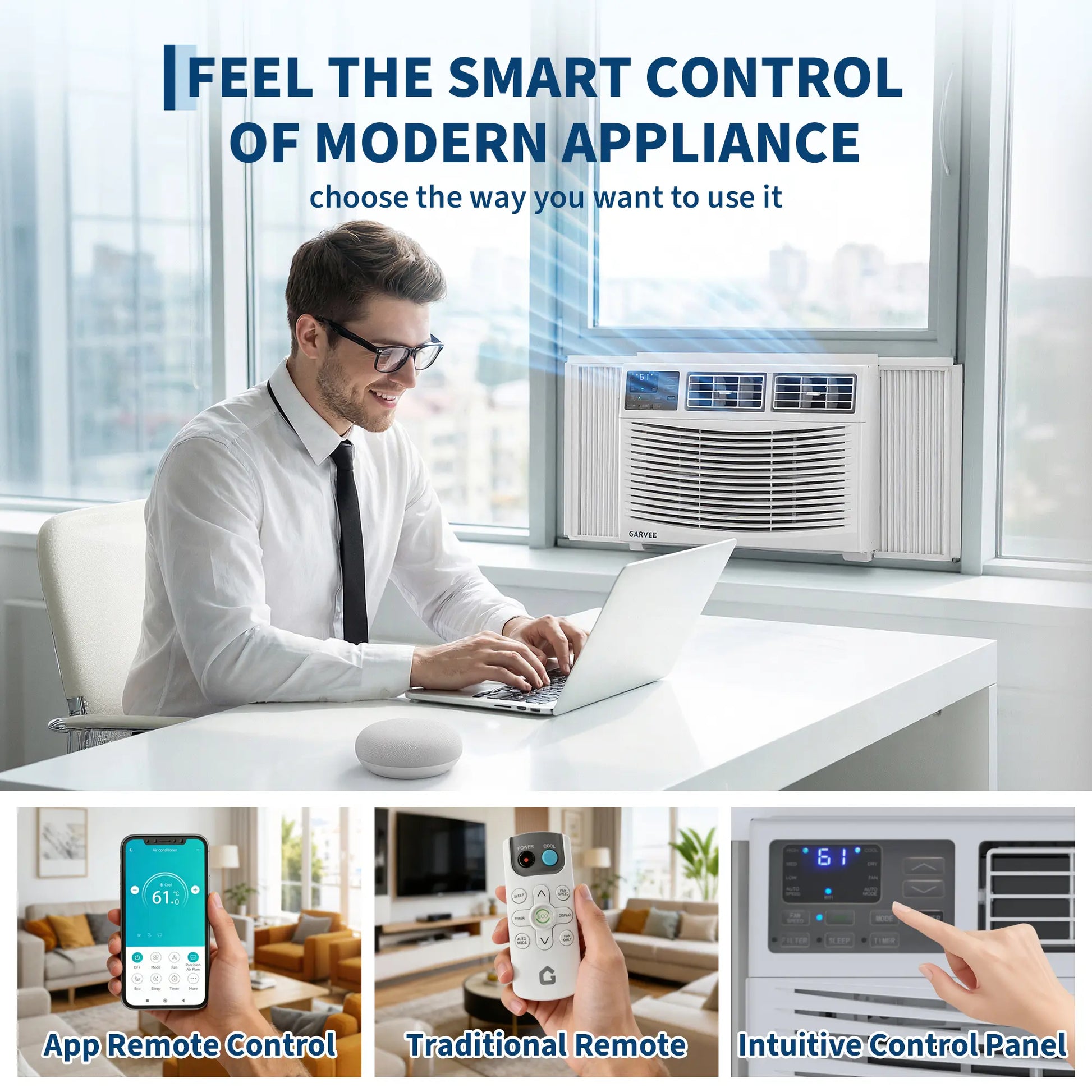 Garvee 5K/6K/8K/10K/12K BTU Window Air Conditioner with Wifi,Cool Rooms up to 550 Sq.Ft.,Smart Window AC Unit with Smartphone App or Remote Control,3 Fan Mode,Sleep&Eco Mode,Washable Filter,For Bedroom Apartment Office Fathersdaygift