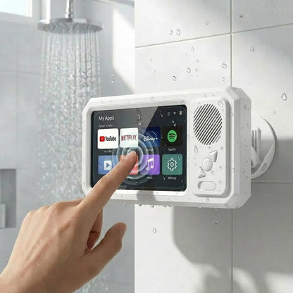 Waterproof Box Speaker, Bathroom Waterproof360 Rotating Touch Screen, Bluetooth Speaker,Watch Movies, Listen to Music, Phone Holderbluetooth Speaker Audio Shower TV Holder,Swimming Pool, Kitchen, Bathroom, Sink